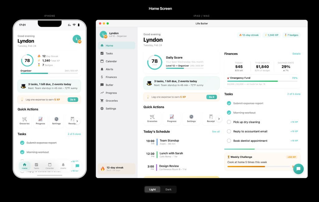 The Butler home screen showing navigation and list of Butlers